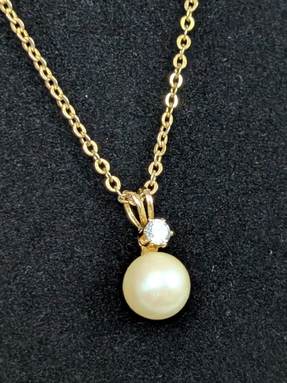 Vintage CZ & Faux Pearl Pendant Necklace